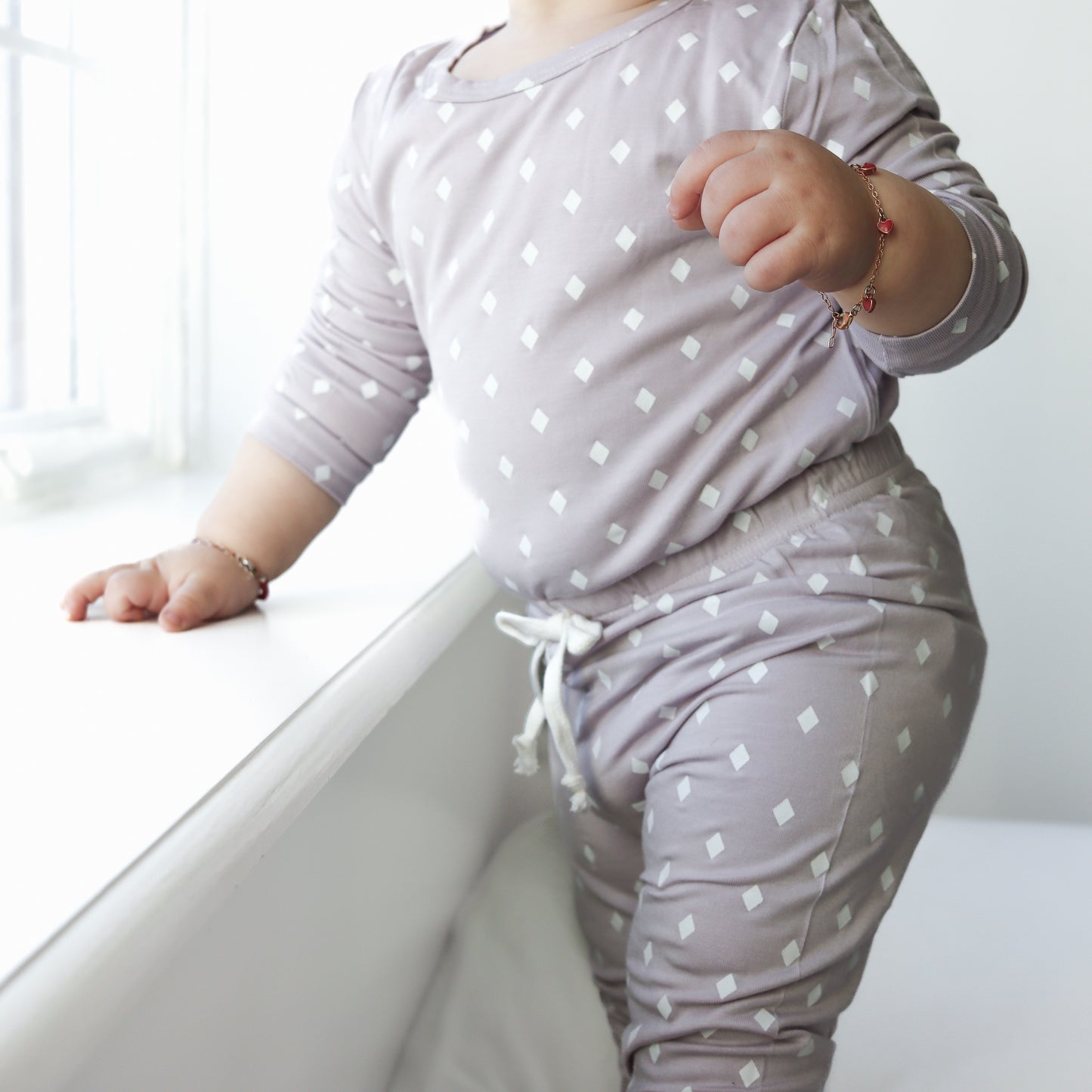 PAJAMA SET IN HEATHER WITH DIAMOND PATTERN