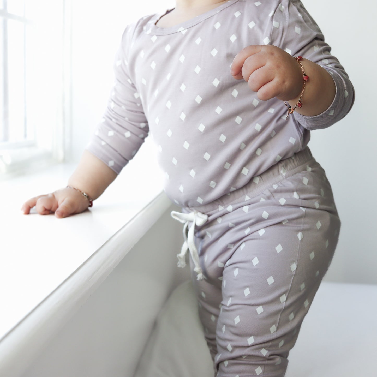 PAJAMA SET IN HEATHER WITH DIAMOND PATTERN